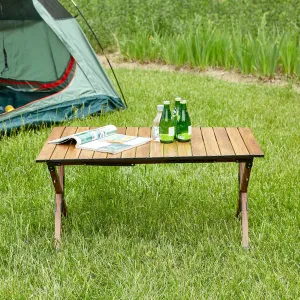 Lightweight Aluminum Folding Outdoor Table, Roll-Up Design for Camping, Picnics, BBQs, Patio Use, Brown