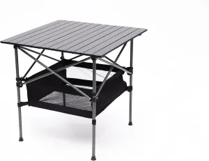 Lightweight Aluminum Folding Outdoor Table with Carrying Bag - Roll-Up Square Table for Camping, Picnics, BBQ, and Parties, 27.56 in Black