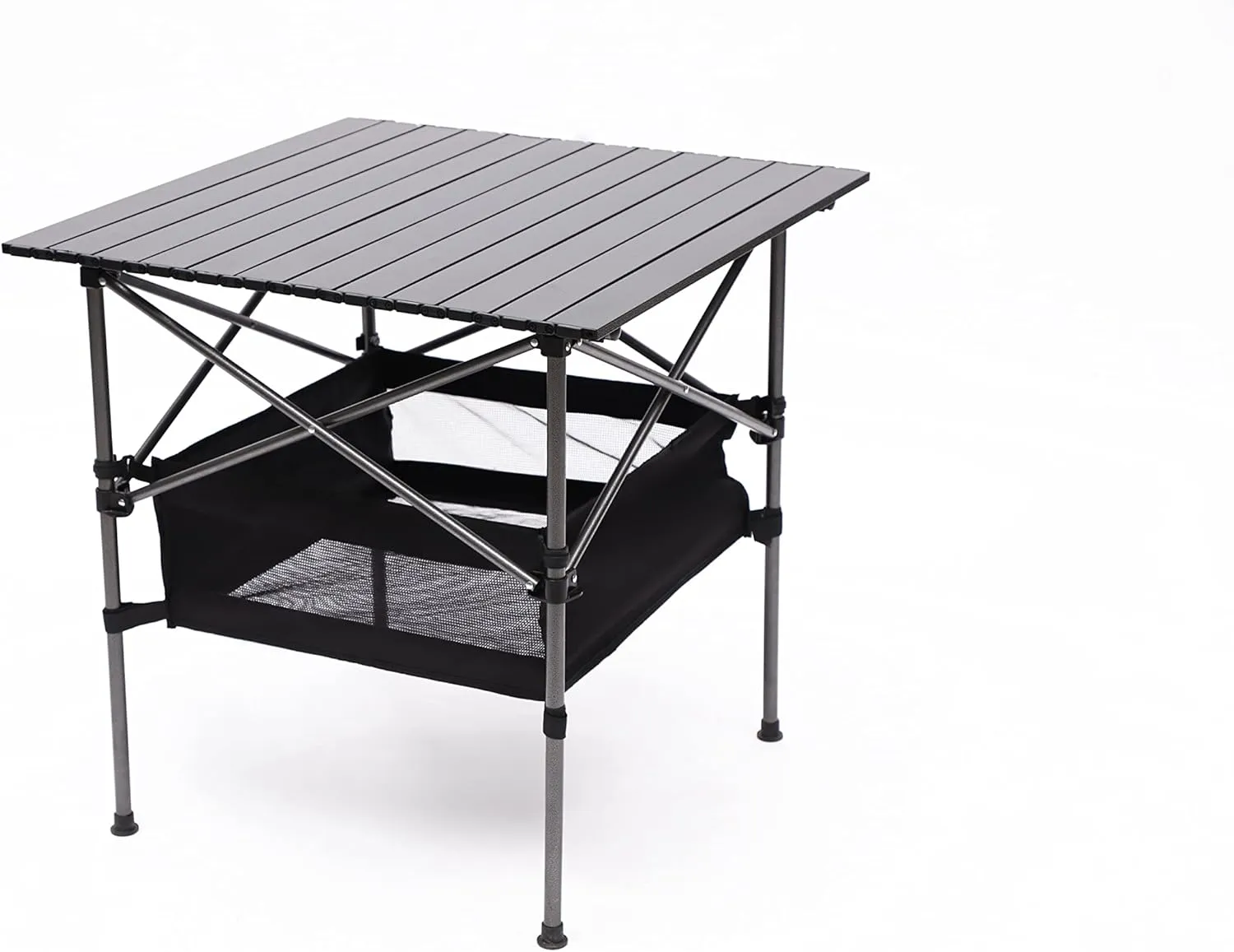 Lightweight Aluminum Folding Outdoor Table with Carrying Bag - Roll-Up Square Table for Camping, Picnics, BBQ, and Parties, 27.56 in Black