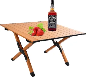 Lightweight and Portable Picnic Table with Rollable Aluminum Top, Folding X-Shaped Frame, for 4-6 People, Brown and White