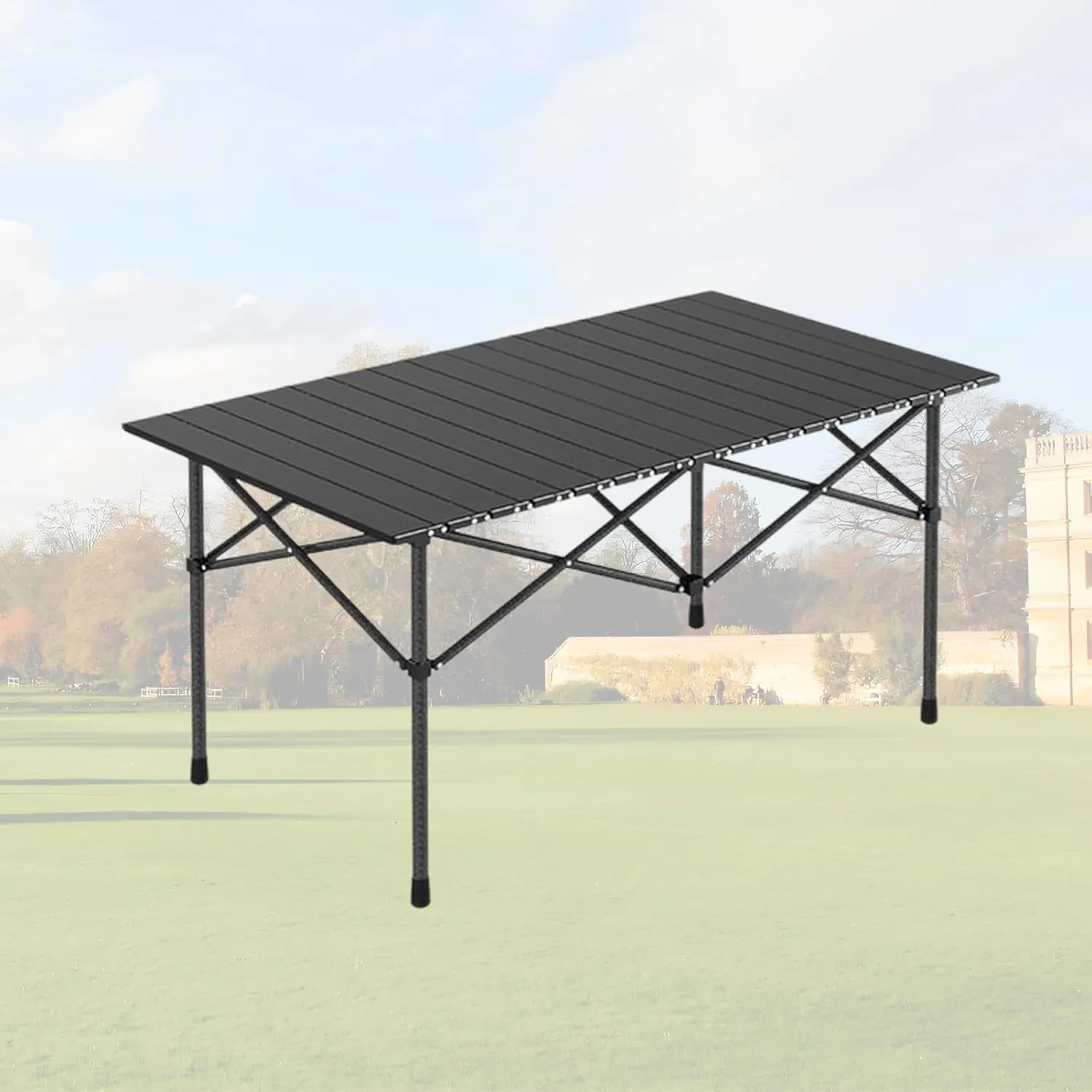 Lightweight Camping Table, Foldable Aluminum Table with Carry Bag, Perfect for Picnic, BBQ, Cooking, and Outdoor Activities Black 120×55×50cm/47×21×19.7in