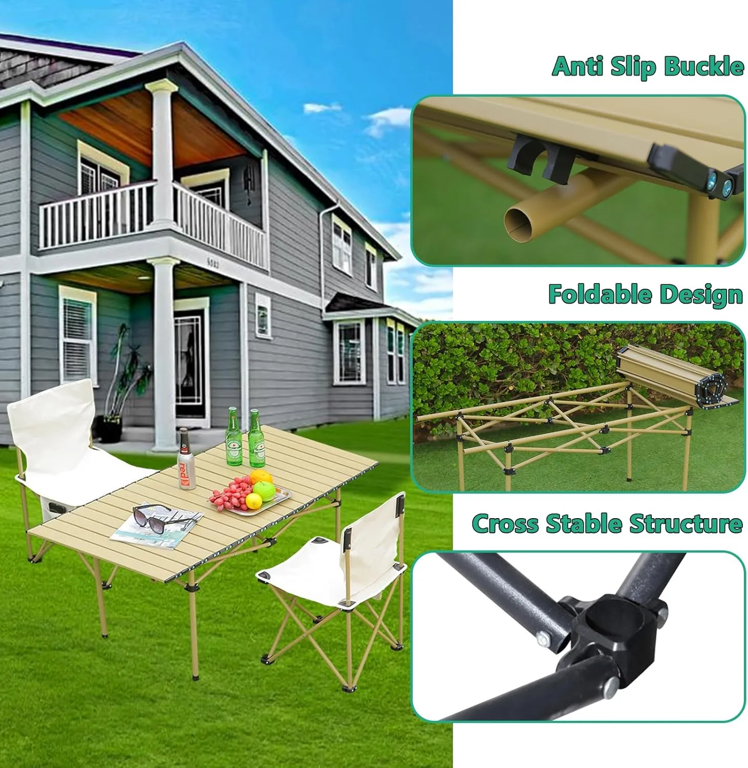 Lightweight Camping Table, Foldable Aluminum Table with Carry Bag, Perfect for Picnic, BBQ, Cooking, and Outdoor Activities Black 50×53×50cm/19.7×20.9×19.7in