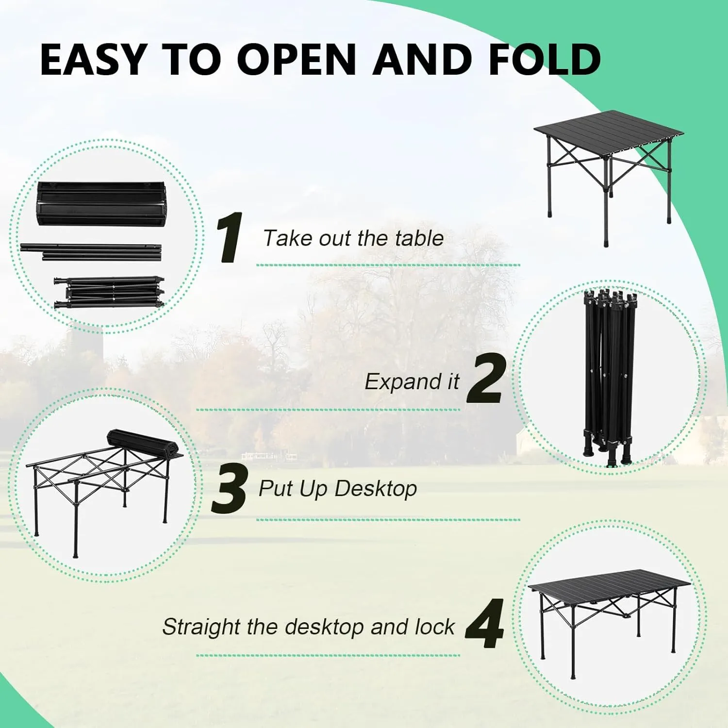 Lightweight Camping Table, Foldable Aluminum Table with Carry Bag, Perfect for Picnic, BBQ, Cooking, and Outdoor Activities Black 50×53×50cm/19.7×20.9×19.7in