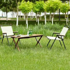 Lightweight Folding Outdoor Table and Two Chairs Set for Camping, Picnics, and BBQs, Roll-up Design, Brown/Beige