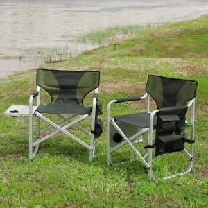 Lightweight Oversized Padded Folding Outdoor Chair with Side Table, Camping, Picnics, and Fishing, Green