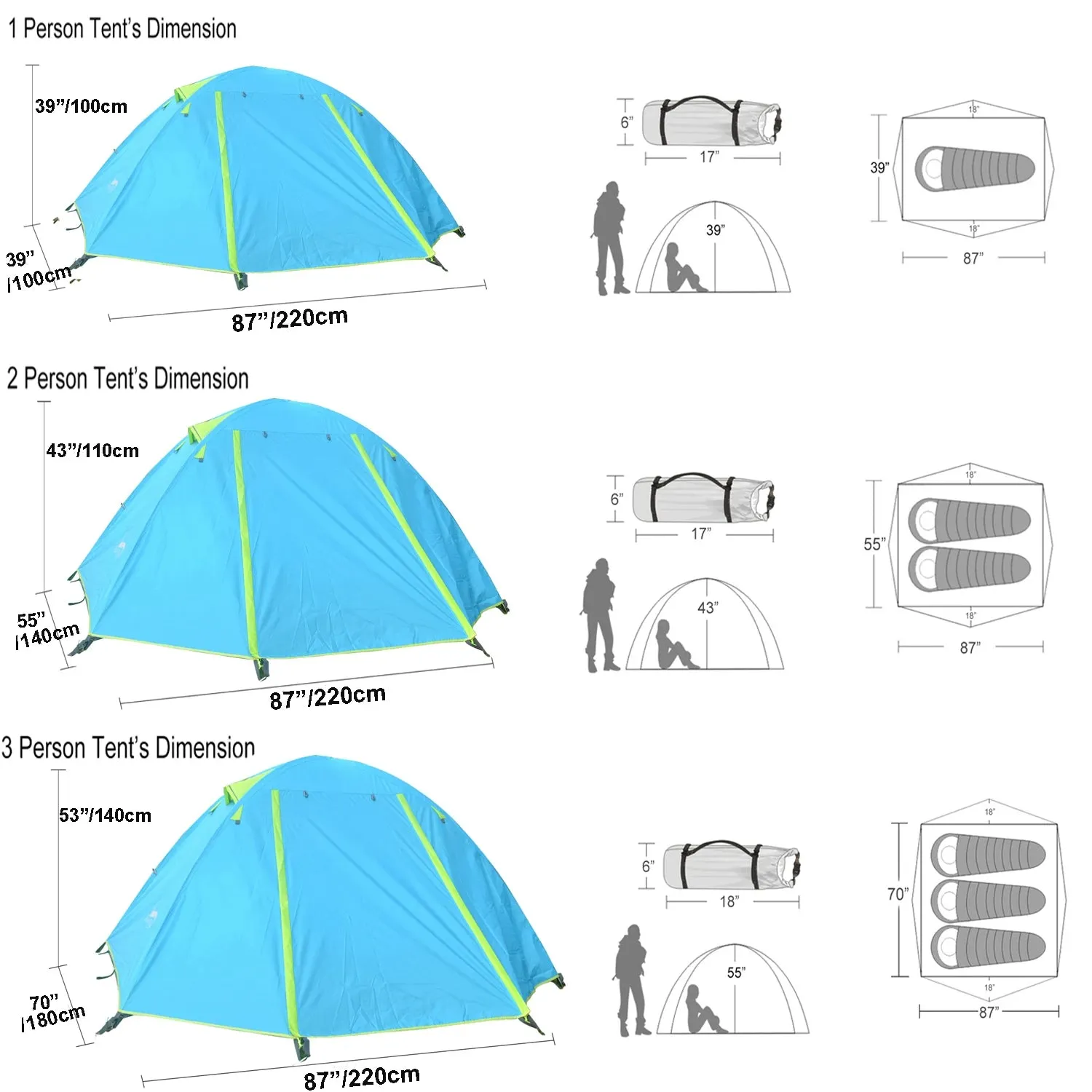 Lightweight Waterproof 3-Season Camping Tent for 1-2 People
