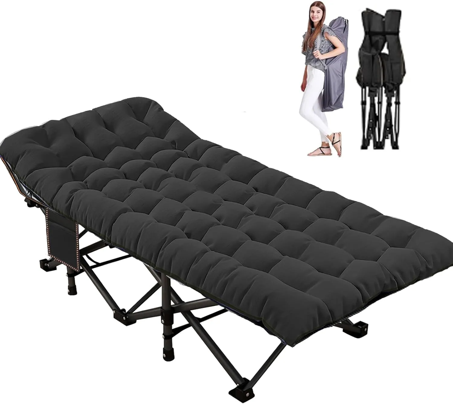 LILYPELLE Folding Camping Cot, Heavy Duty Sleeping Cots with Carry Bag, Double Layer Oxford Portable Travel Camp Cots for Home, Office Nap and Outdoor Beach