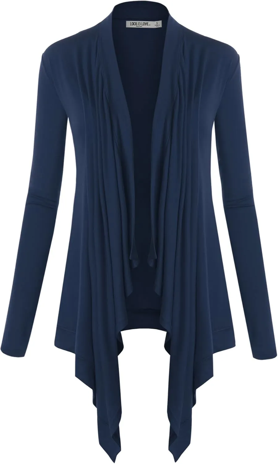 Lock and Love Women's Draped Front Open Asymmetrical Cardigan - Casual Long Sleeve Lightweight Duster