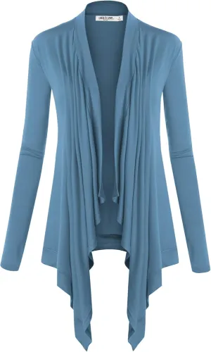 Lock and Love Women's Draped Front Open Asymmetrical Cardigan - Casual Long Sleeve Lightweight Duster