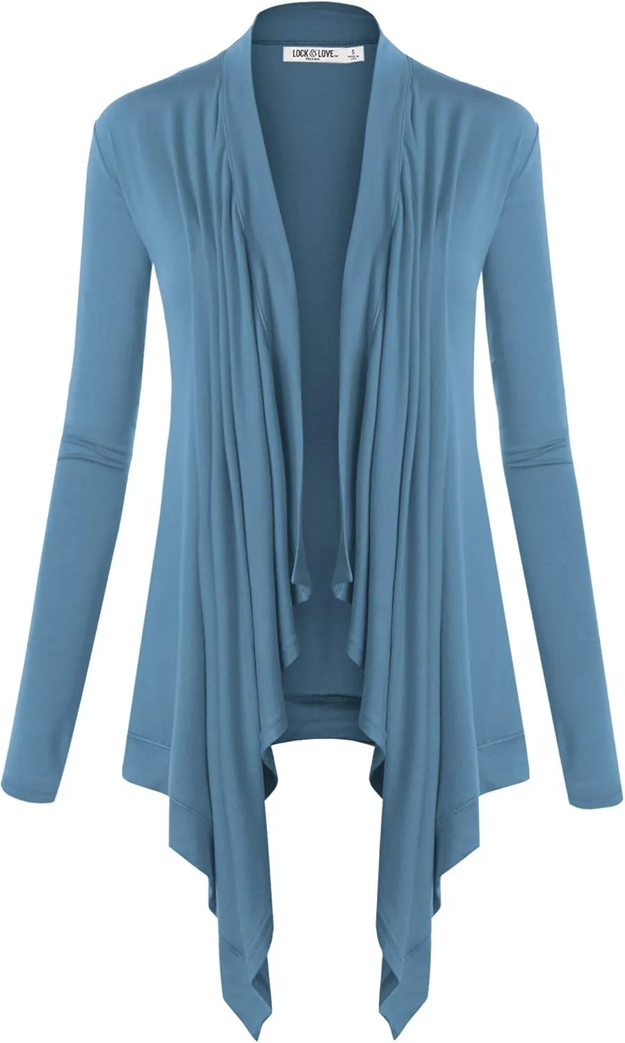 Lock and Love Women's Draped Front Open Asymmetrical Cardigan - Casual Long Sleeve Lightweight Duster