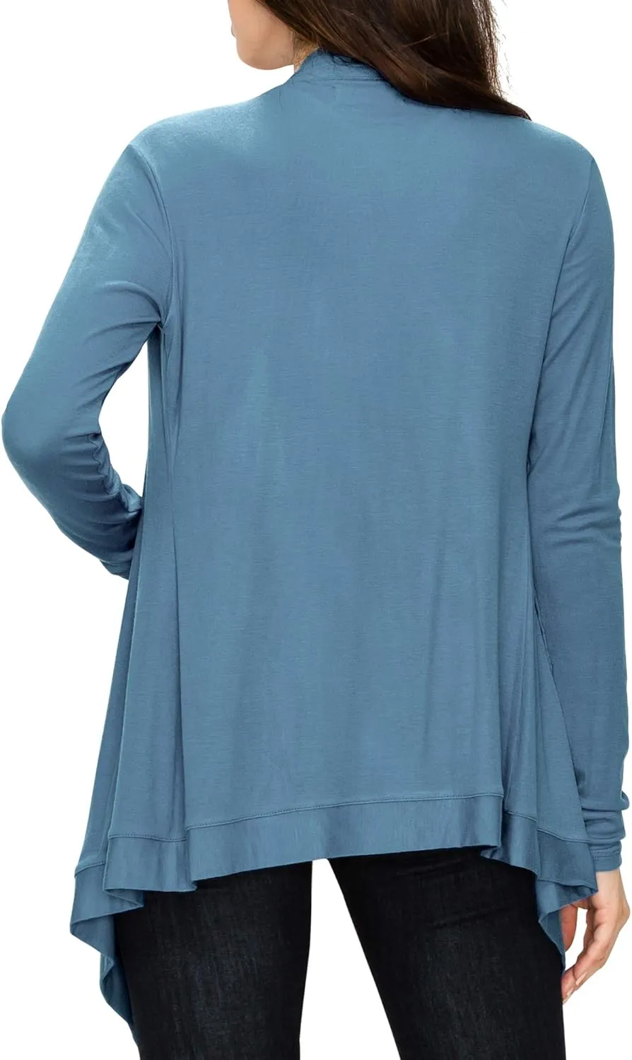 Lock and Love Women's Draped Front Open Asymmetrical Cardigan - Casual Long Sleeve Lightweight Duster