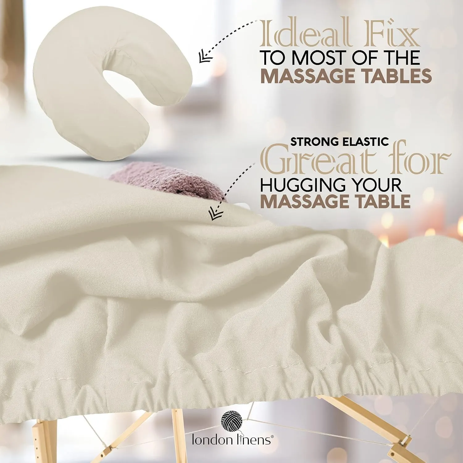 LONDON LINENS Pack of 2 Soft Microfiber Massage Table Sheets 3 Piece Set - Includes Massage Table Cover, Massage Fitted Sheet, and Massage Face Rest Cover (Cream)
