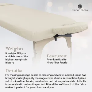 LONDON LINENS Pack of 2 Soft Microfiber Massage Table Sheets 3 Piece Set - Includes Massage Table Cover, Massage Fitted Sheet, and Massage Face Rest Cover (Cream)
