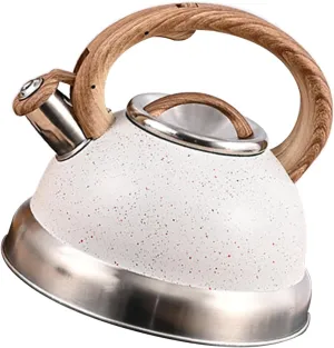 Loud Whistle Kettle Stainless Steel Heats up Quickly Cooker Modern Coffee Kettle Tea Maker for Hiking Outdoor Barbecue Picnic, White