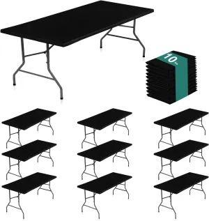 LUSHVIDA 10 Packs Vinyl Tablecloths with Flannel Backing 72x30 inch - Waterproof Plastic Table Covers for 6 Foot Rectangle Folding Table Cloths with Elastic Edges, Black