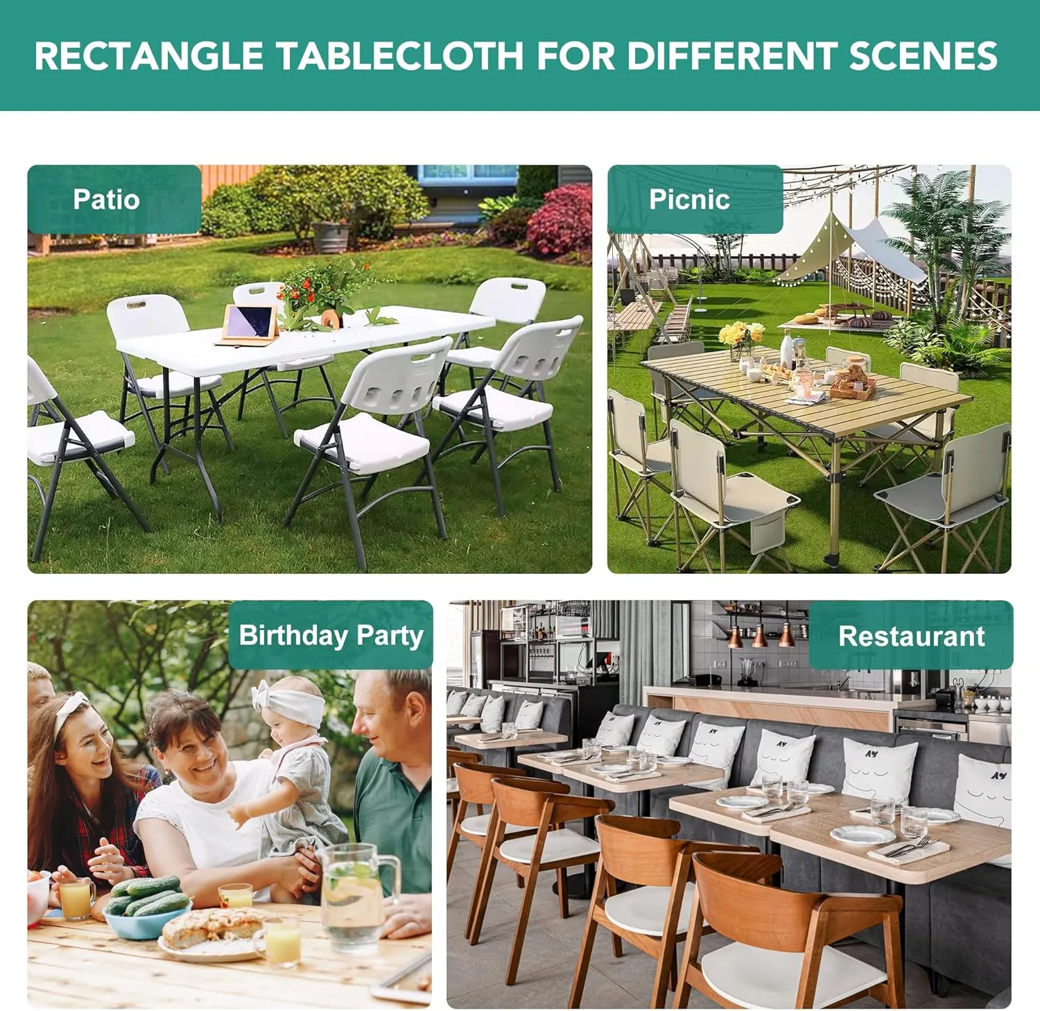 LUSHVIDA 10 Packs Vinyl Tablecloths with Flannel Backing 72x30 inch - Waterproof Plastic Table Covers for 6 Foot Rectangle Folding Table Cloths with Elastic Edges, Black