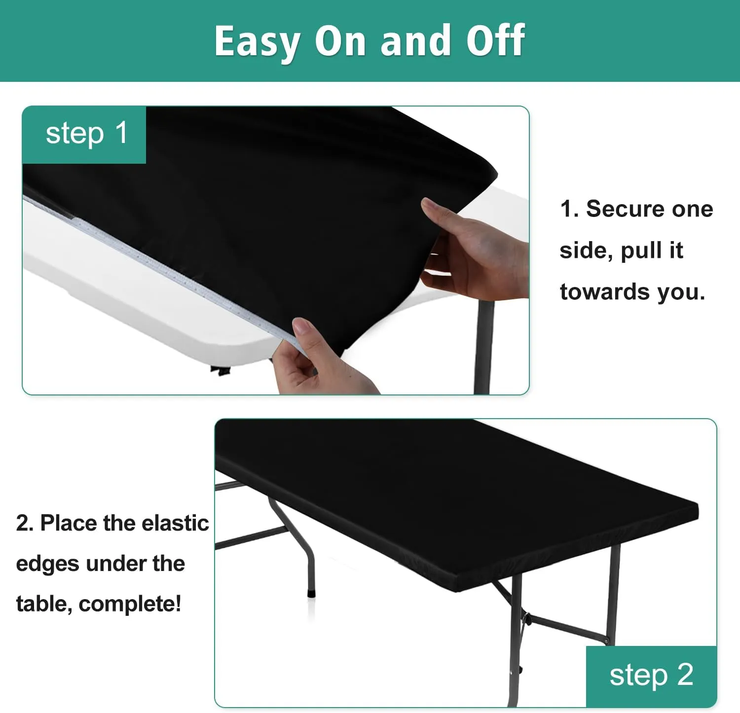 LUSHVIDA 10 Packs Vinyl Tablecloths with Flannel Backing 72x30 inch - Waterproof Plastic Table Covers for 6 Foot Rectangle Folding Table Cloths with Elastic Edges, Black