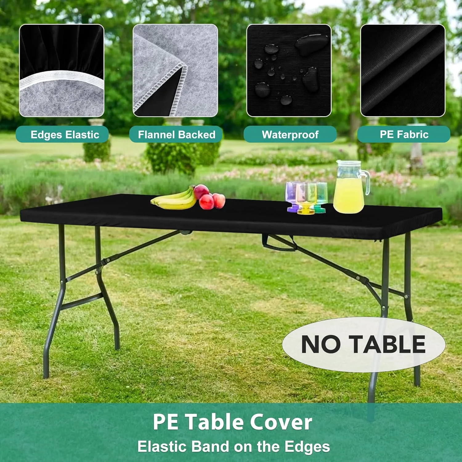 LUSHVIDA 10 Packs Vinyl Tablecloths with Flannel Backing 72x30 inch - Waterproof Plastic Table Covers for 6 Foot Rectangle Folding Table Cloths with Elastic Edges, Black