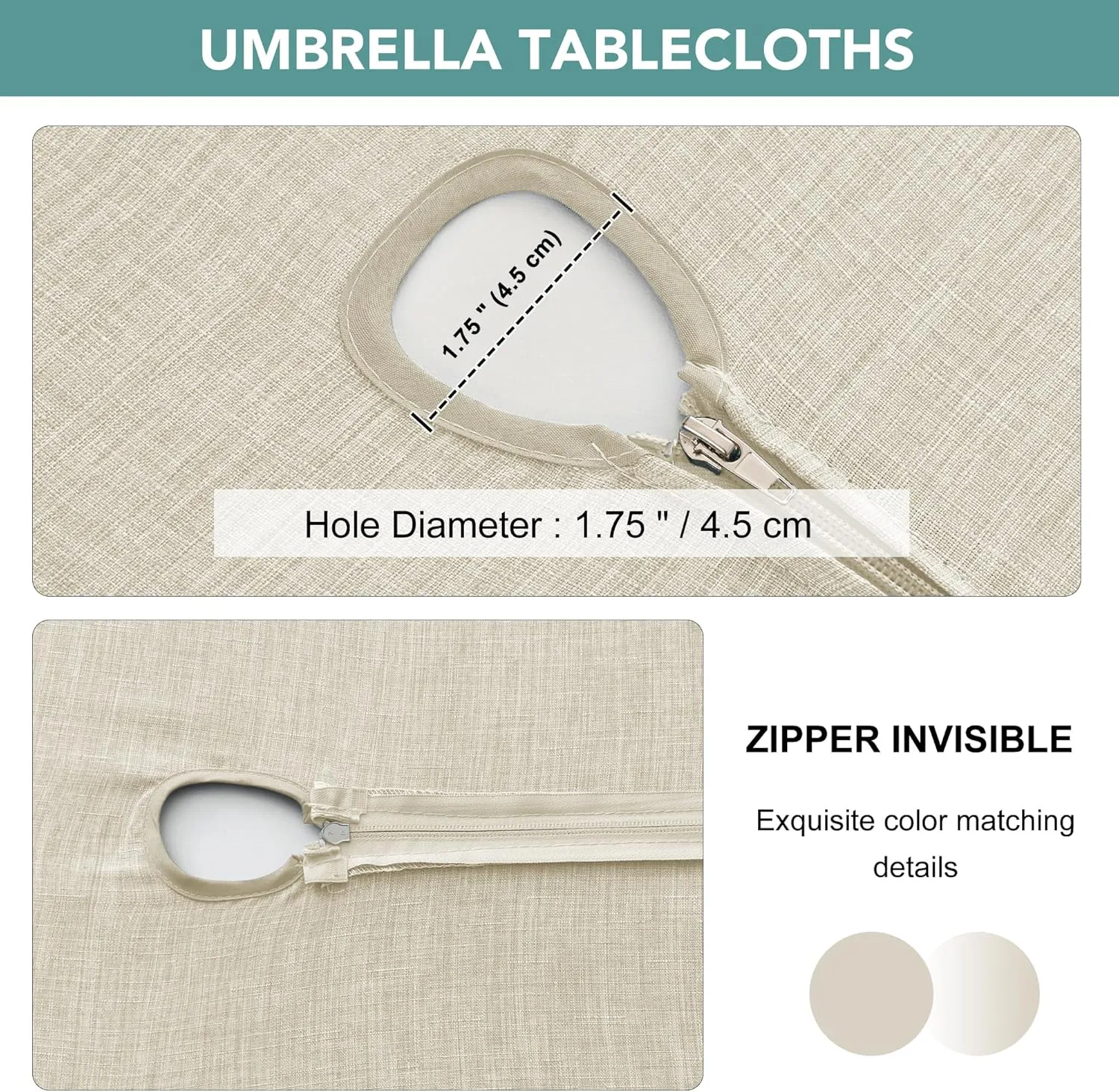 LUSHVIDA Outdoor Tablecloth with Umbrella Hole - Patio Table Cloth Zippered Rectangle 60x120 Inch, Beige Faux Linen Table Cover Water Resistant for Picnic Outside