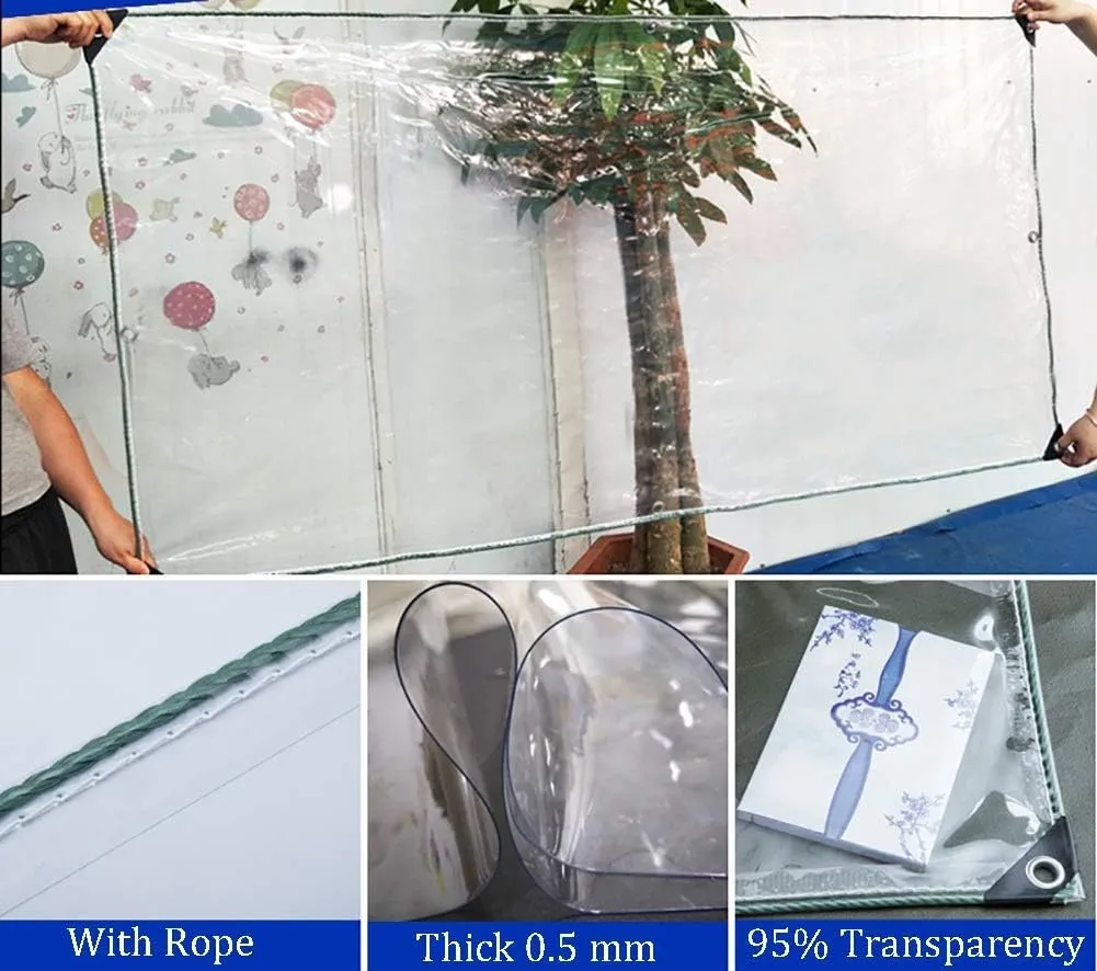 LXB Outdoor Multipurpose Tarpaulin-Clear PVC Tarp Waterproof Heavy Duty - Camping/Pool/Ships Shade Tear Resistant Plastic Cloth with Grommets, 19.6-Mil,1Mx1.5M