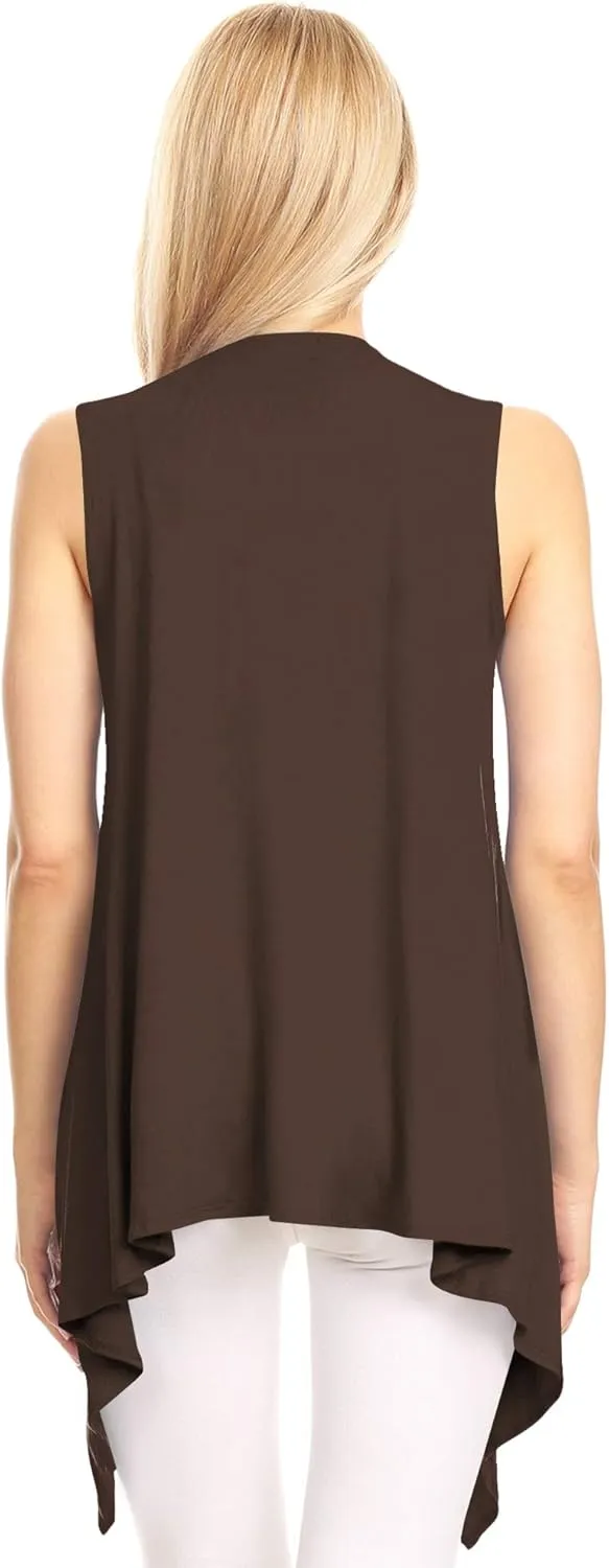 Made By Johnny Women's Lightweight Sleeveless Draped Open Cardigan