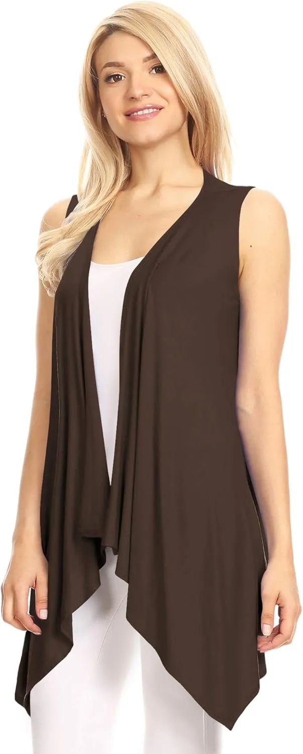 Made By Johnny Women's Lightweight Sleeveless Draped Open Cardigan