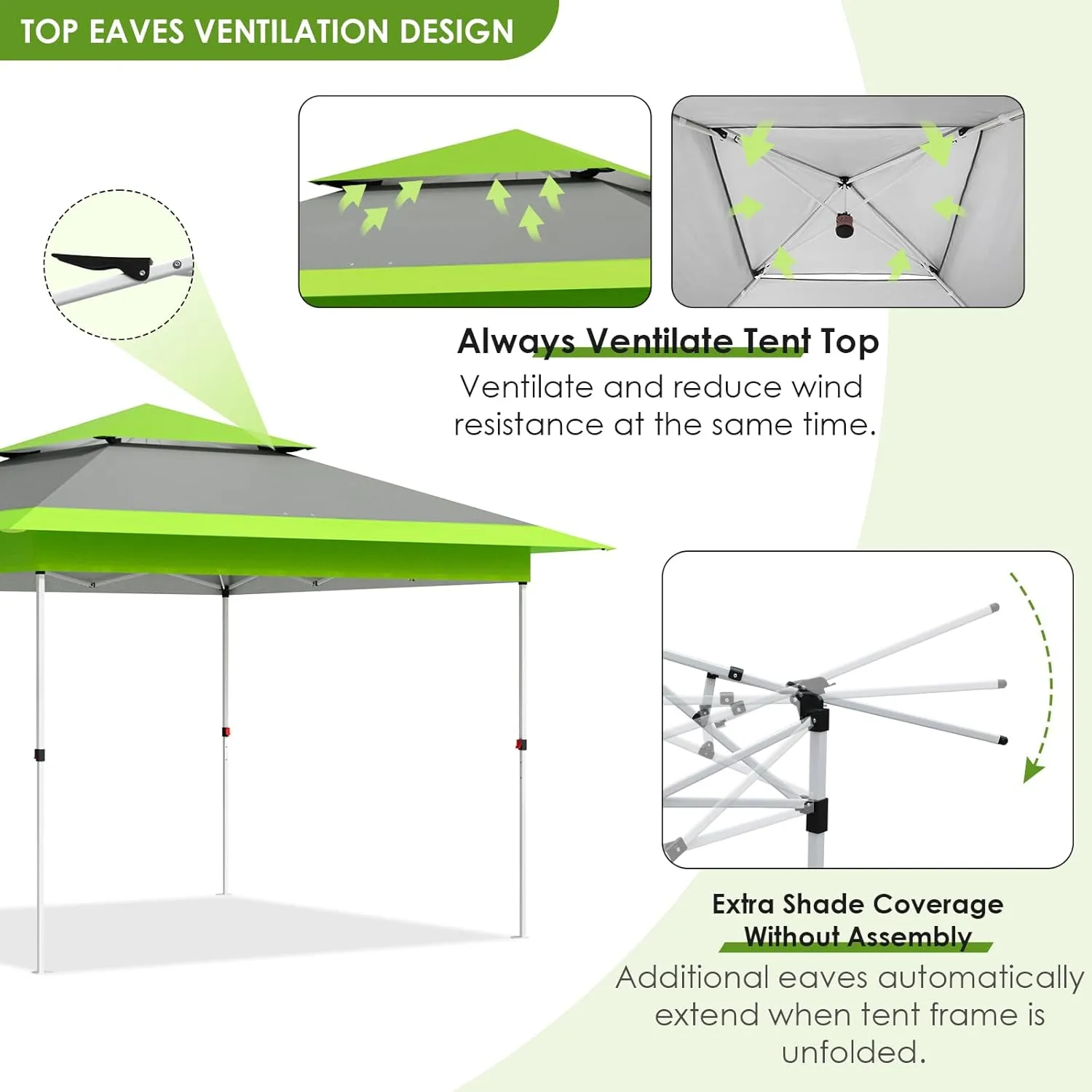 MAMIZO 12ft Easy Set-up Canopy Tent, Instant Outdoor Straight Leg Canopy w/Auto Extending Eaves, One Person Folding Commercial Shelter w/Upgraded Wheeled Bag, 144 sq.ft Sun Shade (Green, 12X12FT)