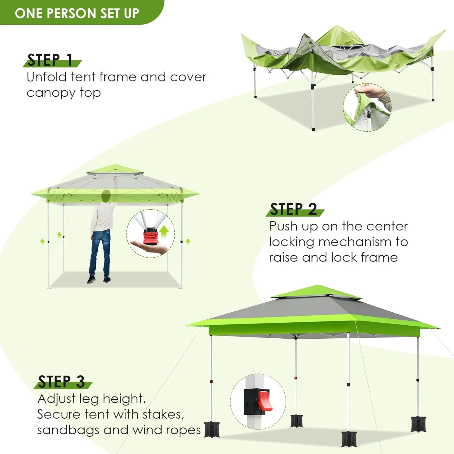 MAMIZO 12ft Easy Set-up Canopy Tent, Instant Outdoor Straight Leg Canopy w/Auto Extending Eaves, One Person Folding Commercial Shelter w/Upgraded Wheeled Bag, 144 sq.ft Sun Shade (Green, 12X12FT)