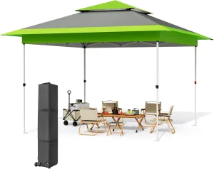 MAMIZO 12ft Easy Set-up Canopy Tent, Instant Outdoor Straight Leg Canopy w/Auto Extending Eaves, One Person Folding Commercial Shelter w/Upgraded Wheeled Bag, 144 sq.ft Sun Shade (Green, 12X12FT)