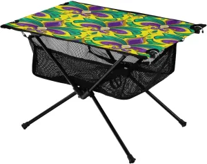 Mardi Gras Pattern Portable Folding Camping Table, Compact Lightweight Beach Table with Carrying Bag for Outdoor Picnics, BBQs, Camp