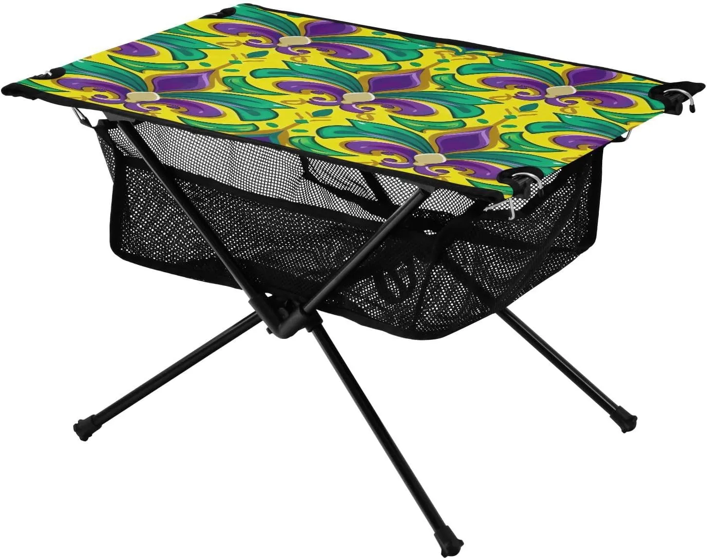Mardi Gras Pattern Portable Folding Camping Table, Compact Lightweight Beach Table with Carrying Bag for Outdoor Picnics, BBQs, Camp