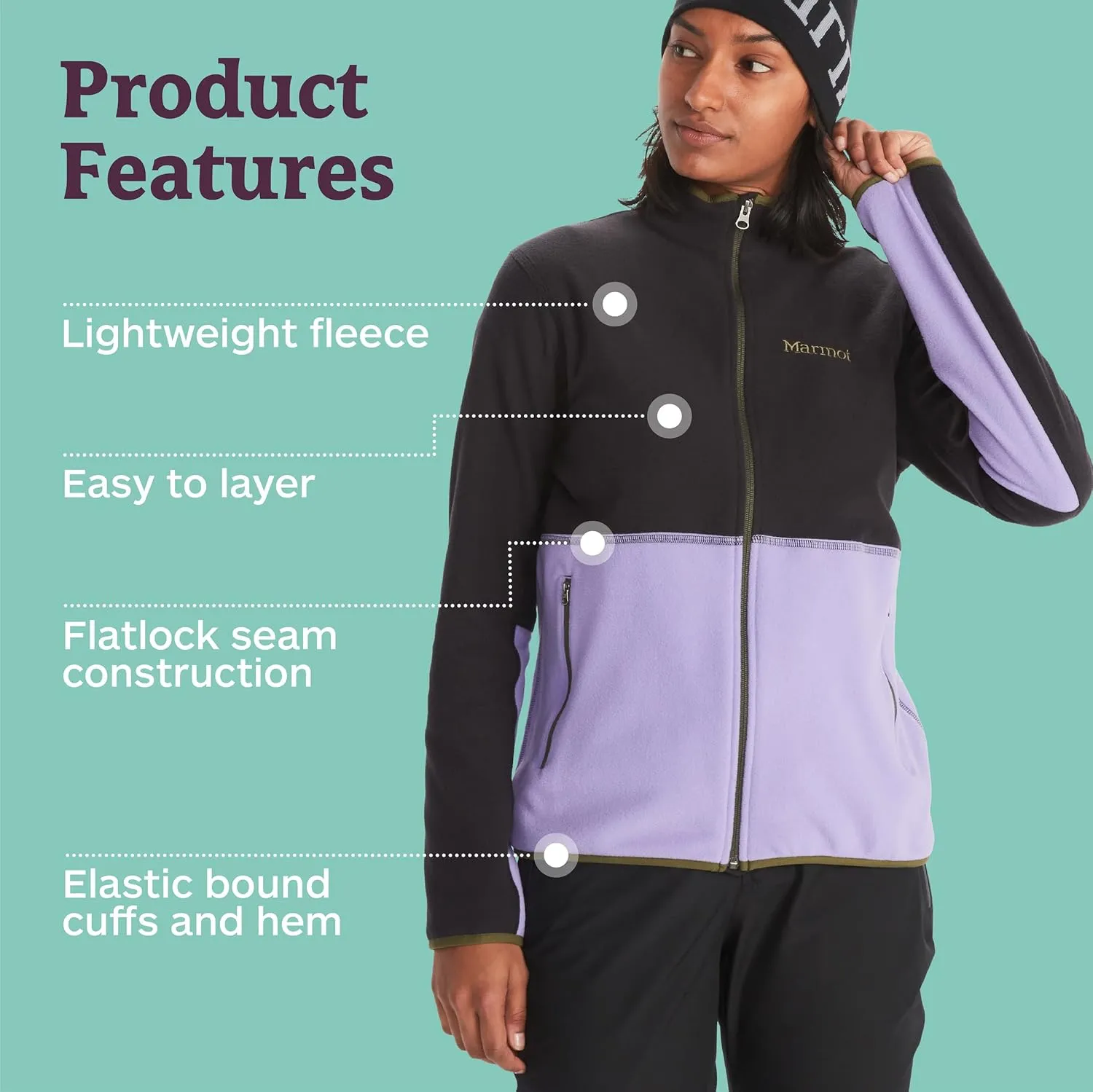 MARMOT Women's Rocklin Full-Zip Jacket - Classic, Warm, Lightweight 100-Weight Fleece Layer