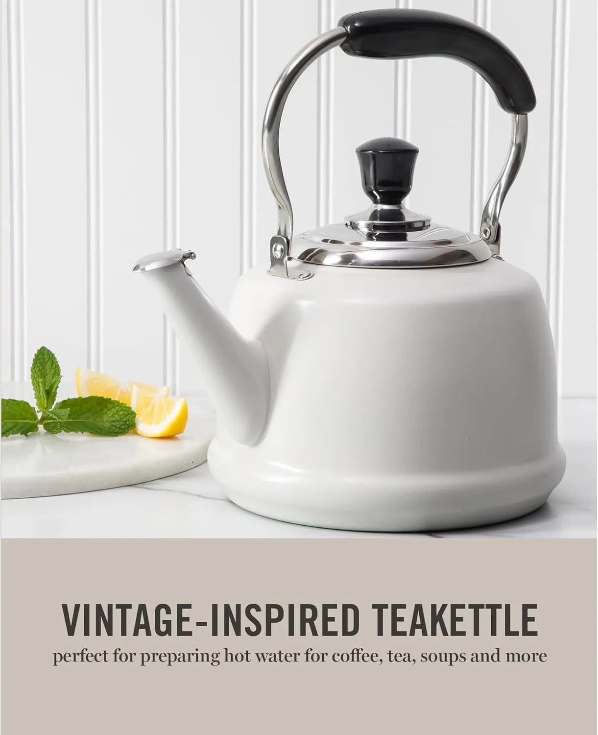 Martha Stewart Kingstree Large 2 Qt Heavy Gauge Stainless Steel Whistling Tea Kettle - Linen White Exterior