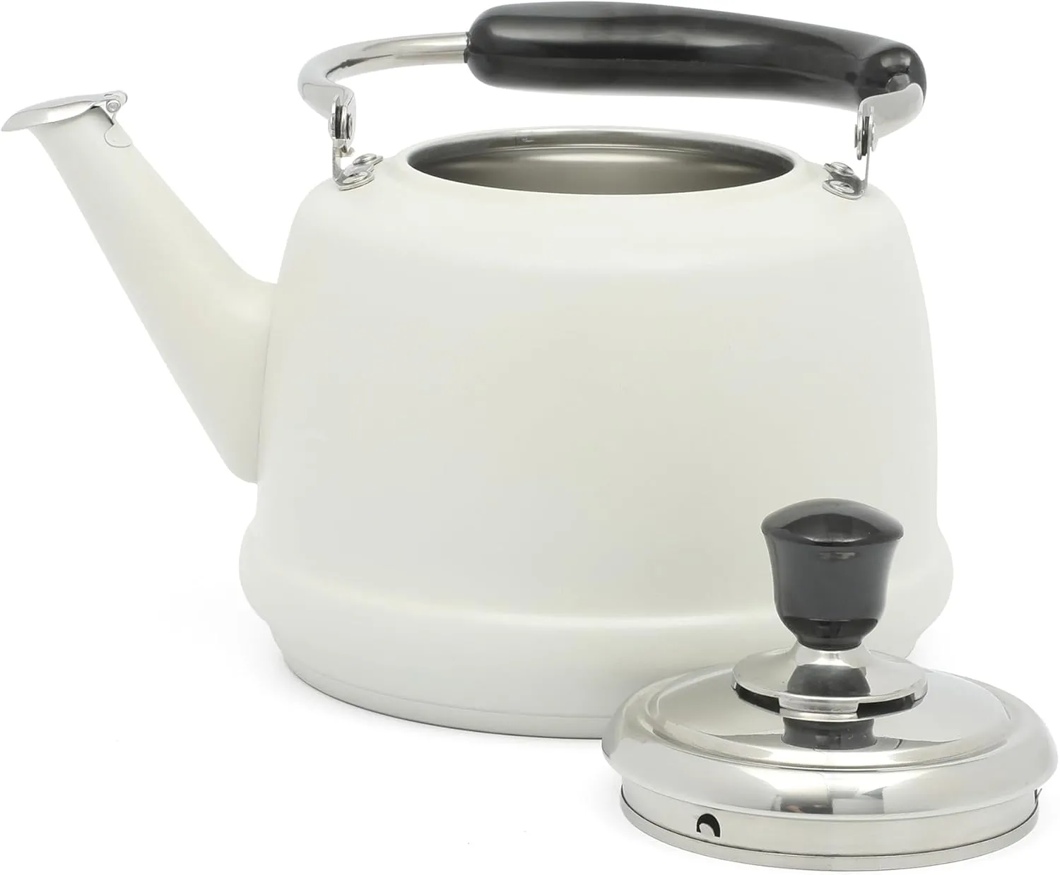 Martha Stewart Kingstree Large 2 Qt Heavy Gauge Stainless Steel Whistling Tea Kettle - Linen White Exterior