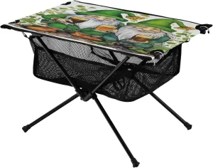 MCHIVER Portable Camping Table Folding Beach Table with Carry Bag Stpatrick Gnomes Beer Folding Craft Table for Outdoor Backpacking Picnic Hiking
