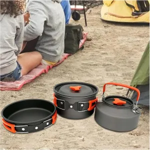 MDybf Camping Cookware Kit with Stove, Outdoor Cooking Set Camping Cookware Kettle Set Non Stick Pot and Pans Lightweight Backpacking Hiking Utensil Gear for 1 to 3 People Traveling Carefully