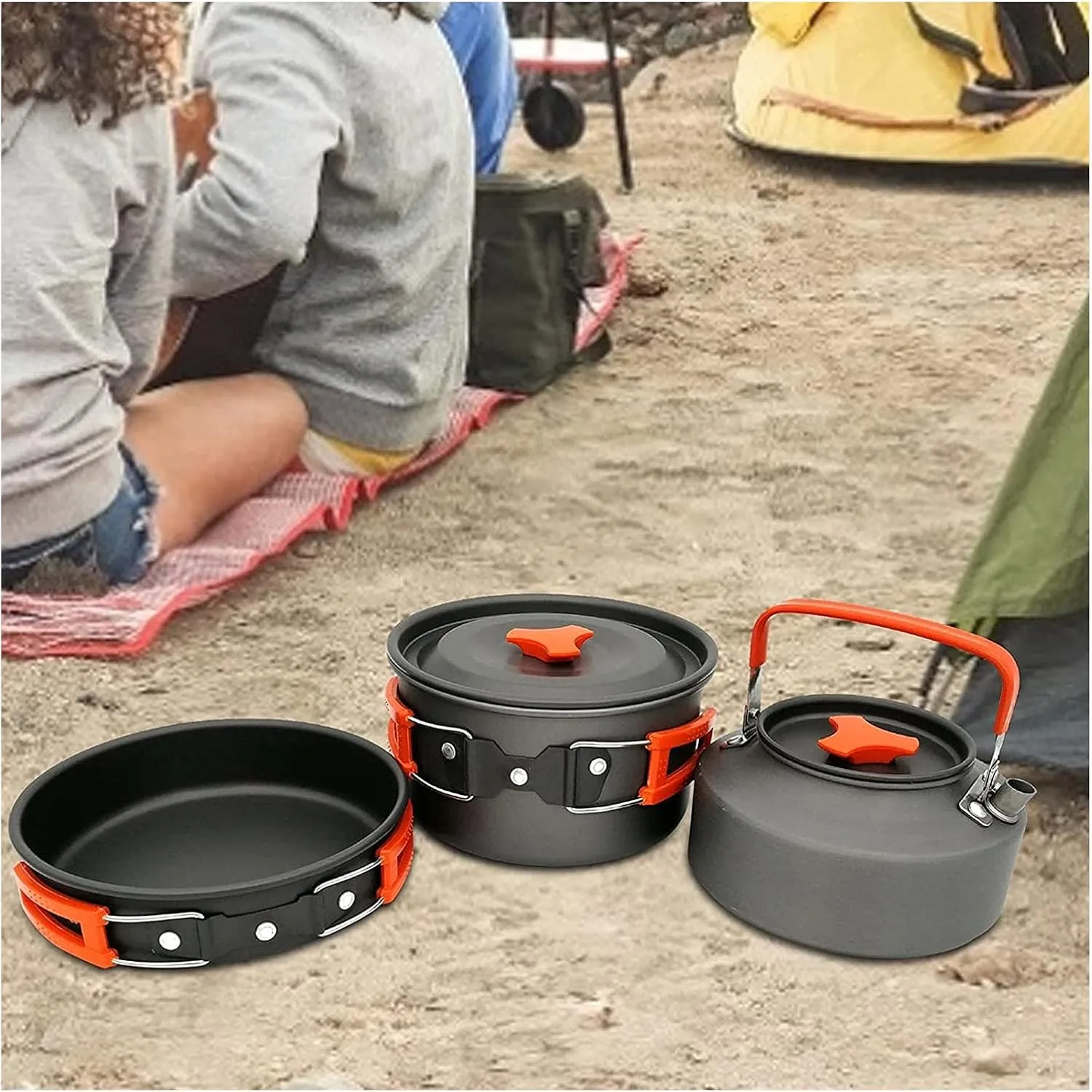 MDybf Camping Cookware Kit with Stove, Outdoor Cooking Set Camping Cookware Kettle Set Non Stick Pot and Pans Lightweight Backpacking Hiking Utensil Gear for 1 to 3 People Traveling Carefully