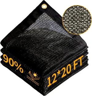 MEANCHEN 90% Shade Cloth, 12x20FT Sunblock Shade Cloth with Grommets for Garden Plants Shade Netting for Patio Greenhouse Vegetables, Heavy Duty Shade Mesh Tarp for Outdoor Sun Shade Cover Fabric