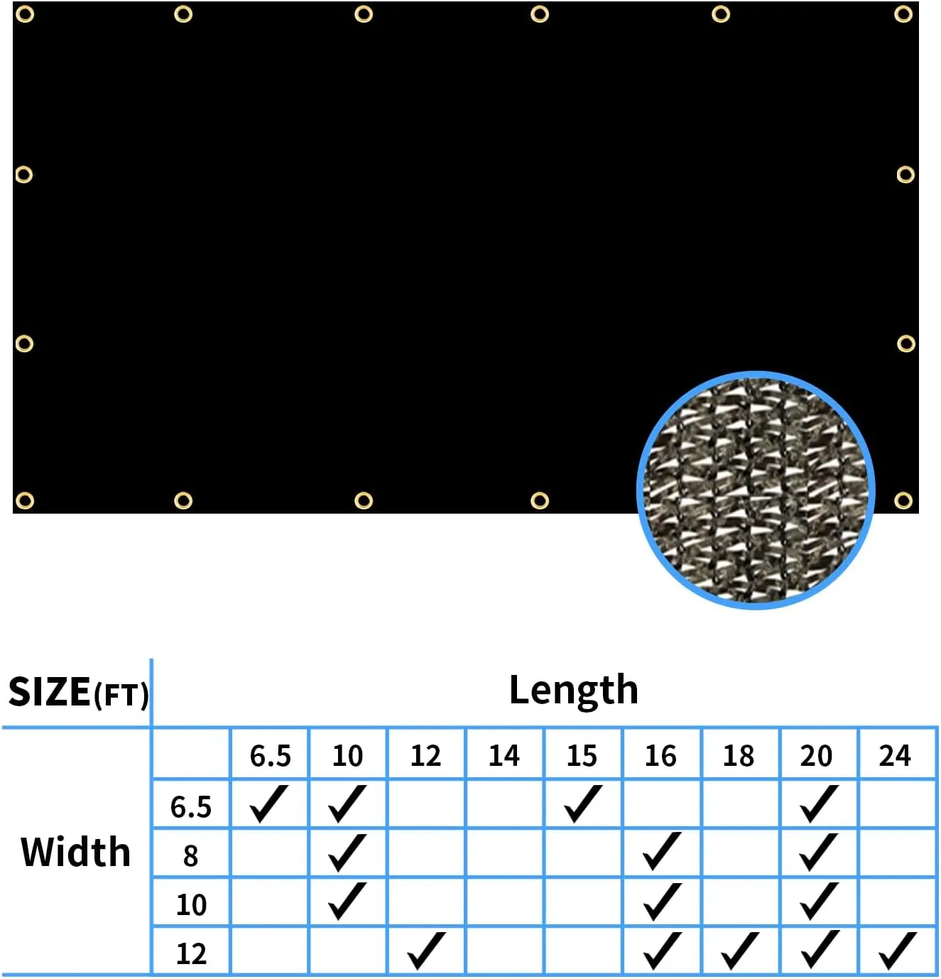 MEANCHEN 90% Shade Cloth, 12x20FT Sunblock Shade Cloth with Grommets for Garden Plants Shade Netting for Patio Greenhouse Vegetables, Heavy Duty Shade Mesh Tarp for Outdoor Sun Shade Cover Fabric
