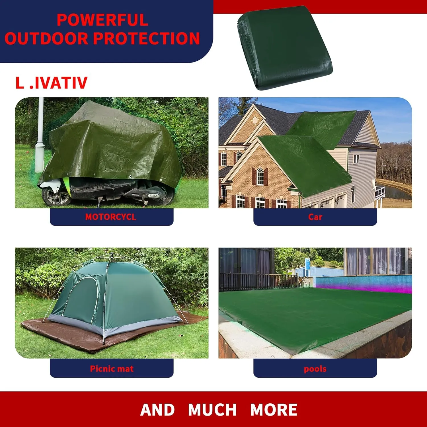 Medium Duty Waterproof 5 Mil. Reversible (Hunter Green/White) Tarp Cover, UV Resistant, Rip and Tear Proof Tarpaulin with Reinforced Edges - for Roof, Camping, Patio, Pool Cover, Boat (20'X20')
