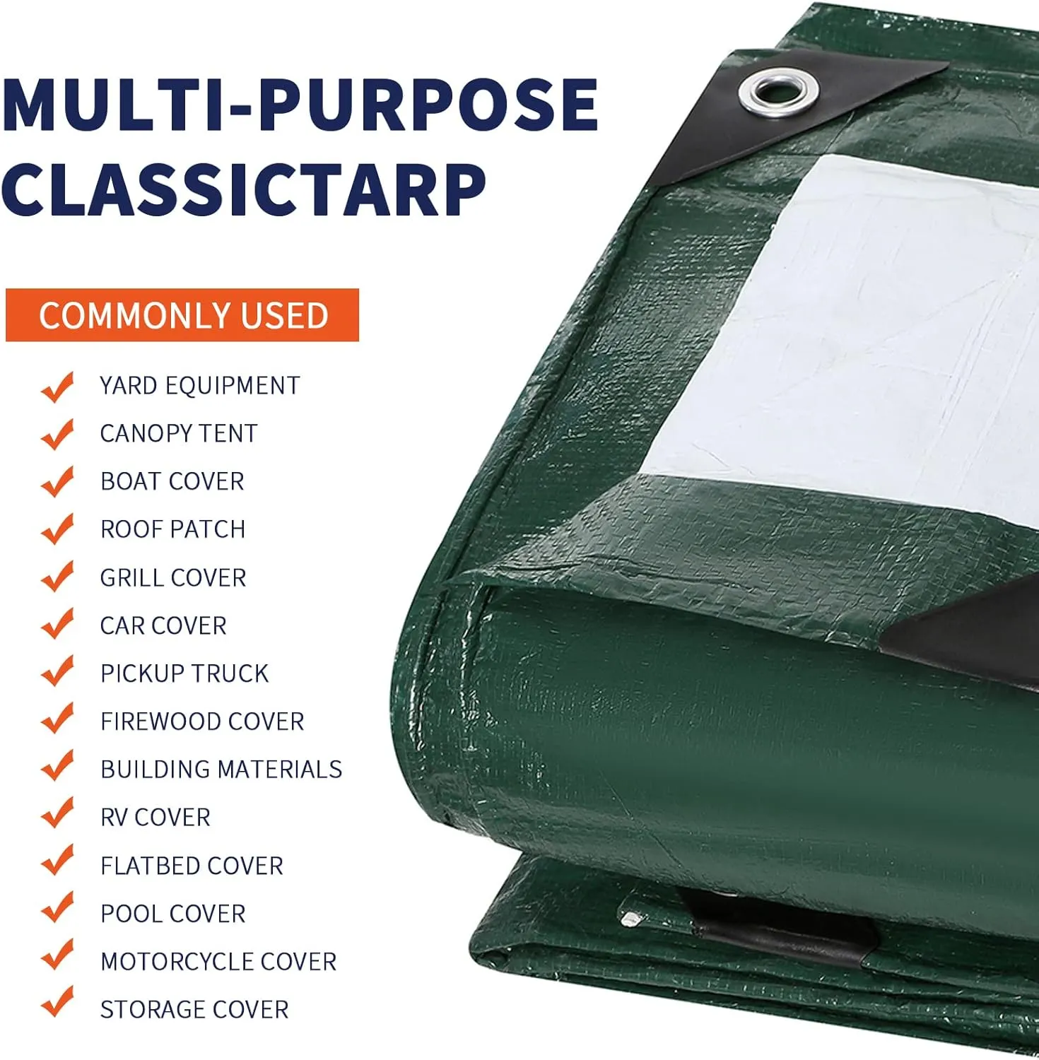 Medium Duty Waterproof 5 Mil. Reversible (Hunter Green/White) Tarp Cover, UV Resistant, Rip and Tear Proof Tarpaulin with Reinforced Edges - for Roof, Camping, Patio, Pool Cover, Boat (20'X20')