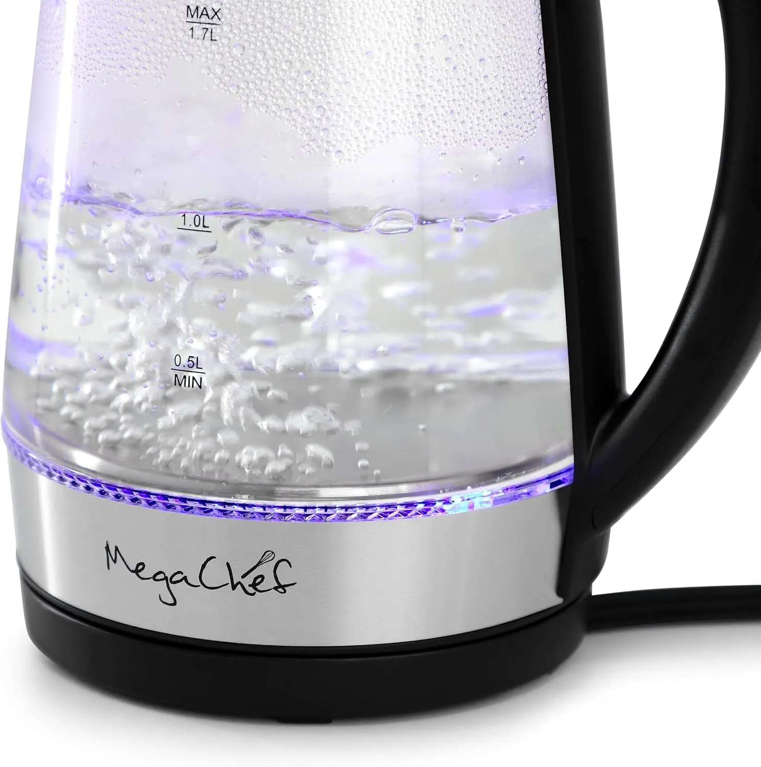 MegaChef Electric Watter Boiler/Tea Kettle (Glass, 1.7 Quart, Silver)