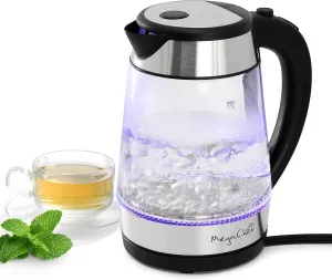 MegaChef Electric Watter Boiler/Tea Kettle (Glass, 1.7 Quart, Silver)