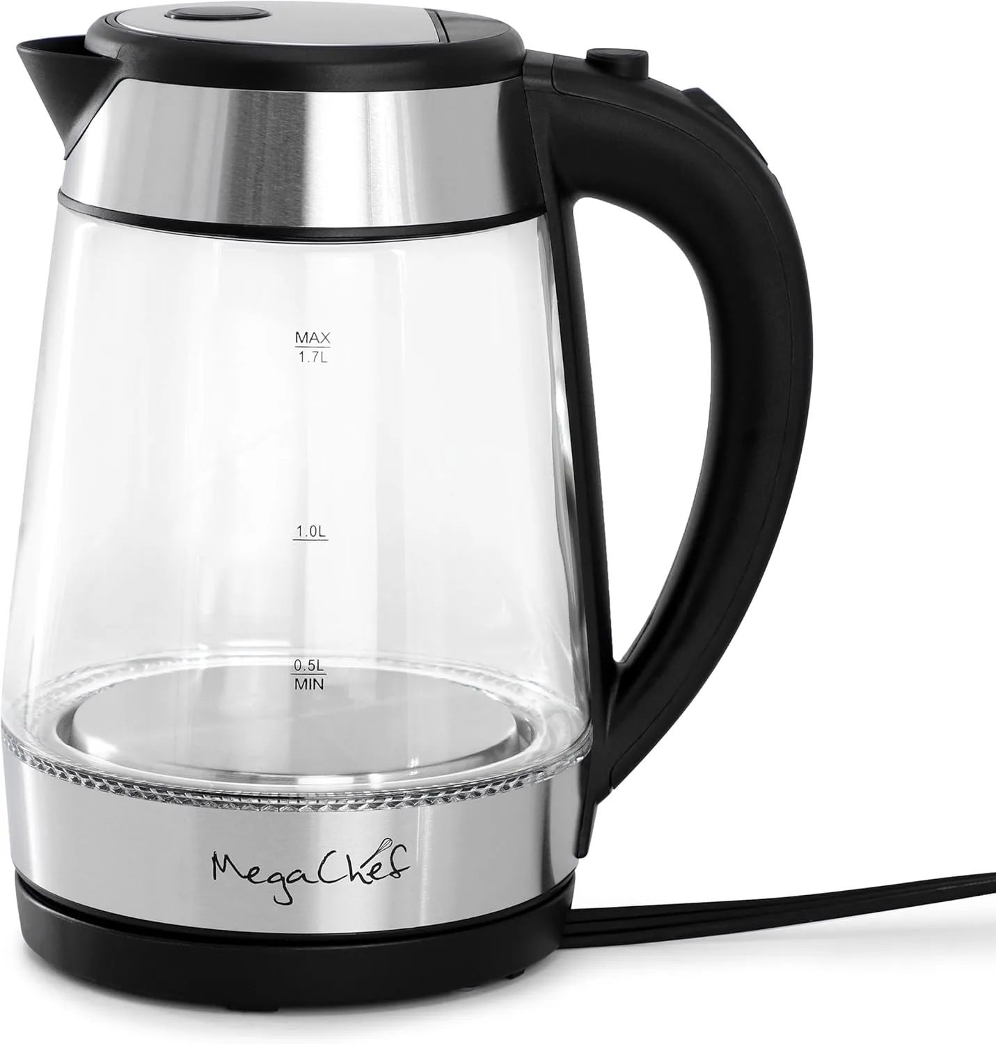 MegaChef Electric Watter Boiler/Tea Kettle (Glass, 1.7 Quart, Silver)