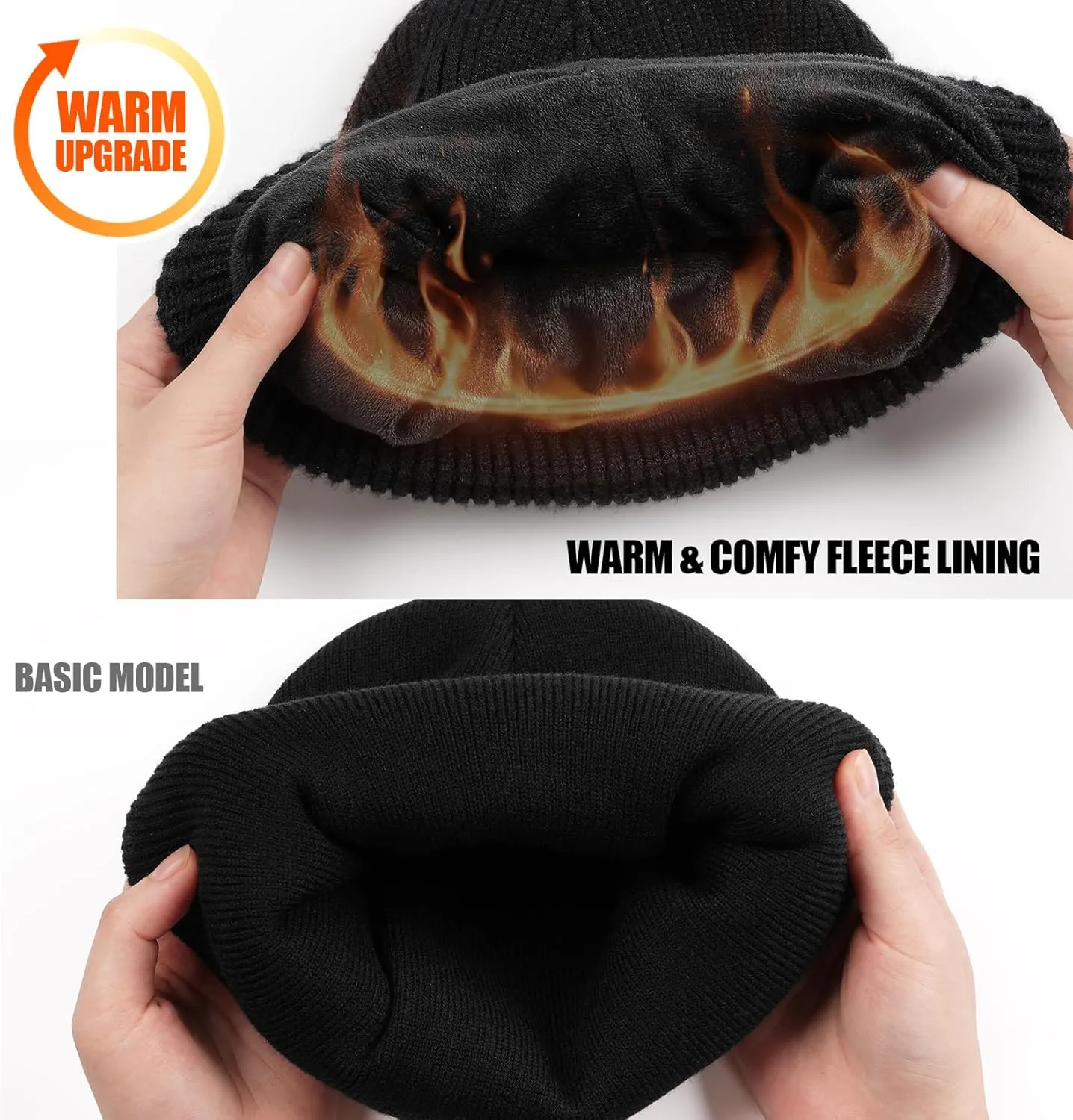 MELASA Winter Fleece Lined LED Beanie, USB Rechargeable Hand Free Warm Hat with Light Built in, Gifts for Men Dad Husband Him