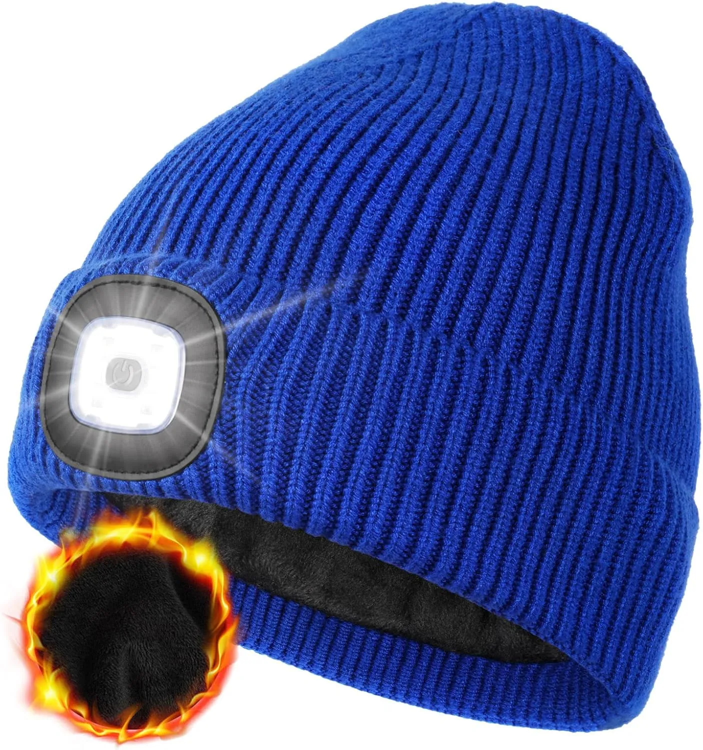 MELASA Winter Fleece Lined LED Beanie, USB Rechargeable Hand Free Warm Hat with Light Built in, Gifts for Men Dad Husband Him
