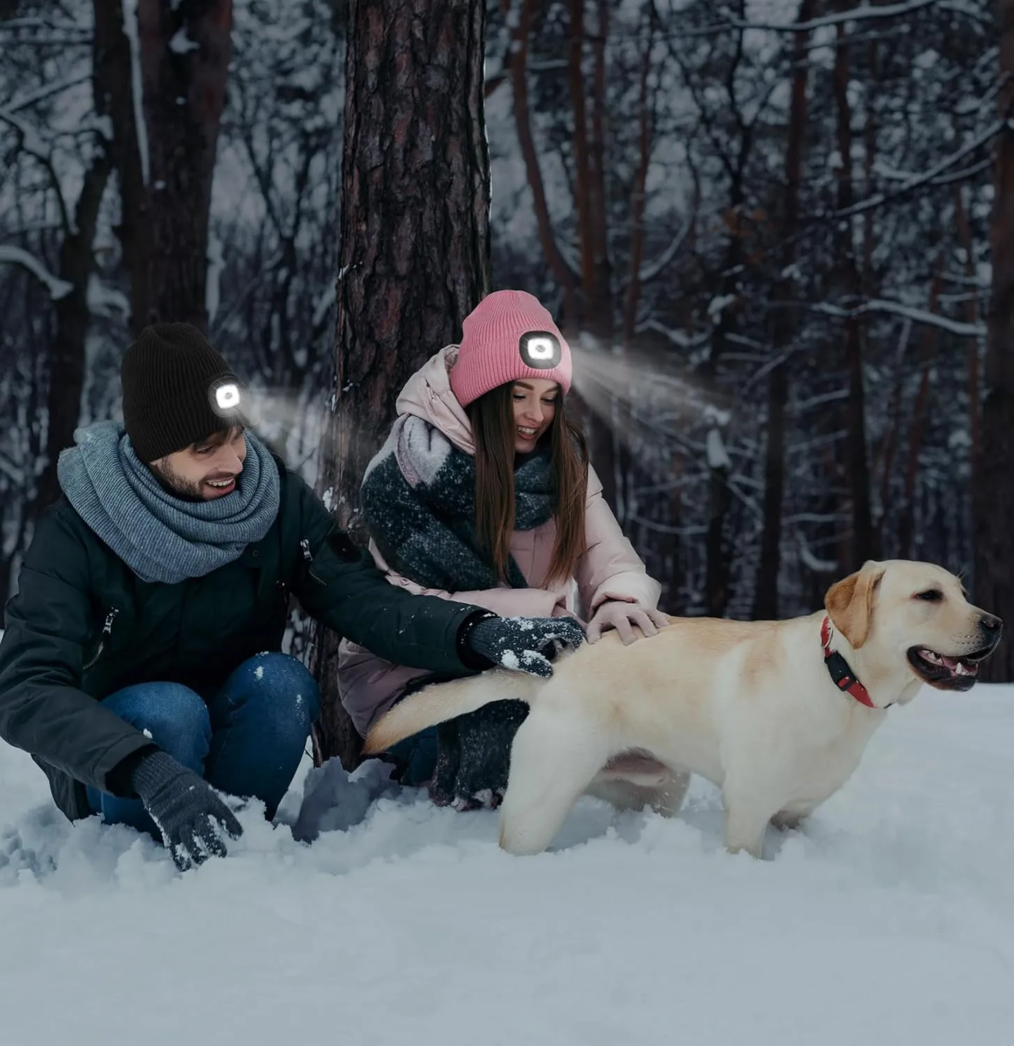 MELASA Winter Fleece Lined LED Beanie, USB Rechargeable Hand Free Warm Hat with Light Built in, Gifts for Men Dad Husband Him
