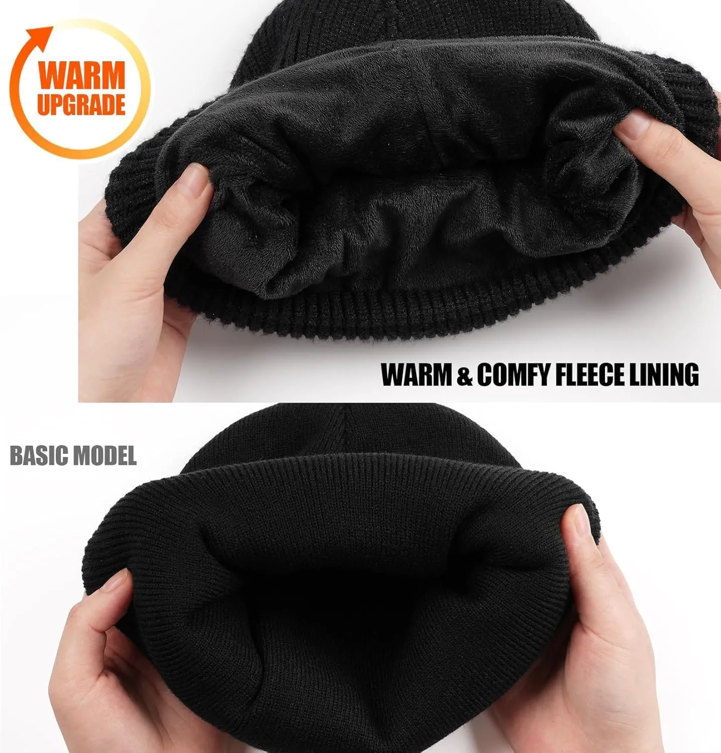 MELASA Winter Fleece Lined LED Beanie, USB Rechargeable Hand Free Warm Hat with Light Built in, Gifts for Men Dad Husband Him