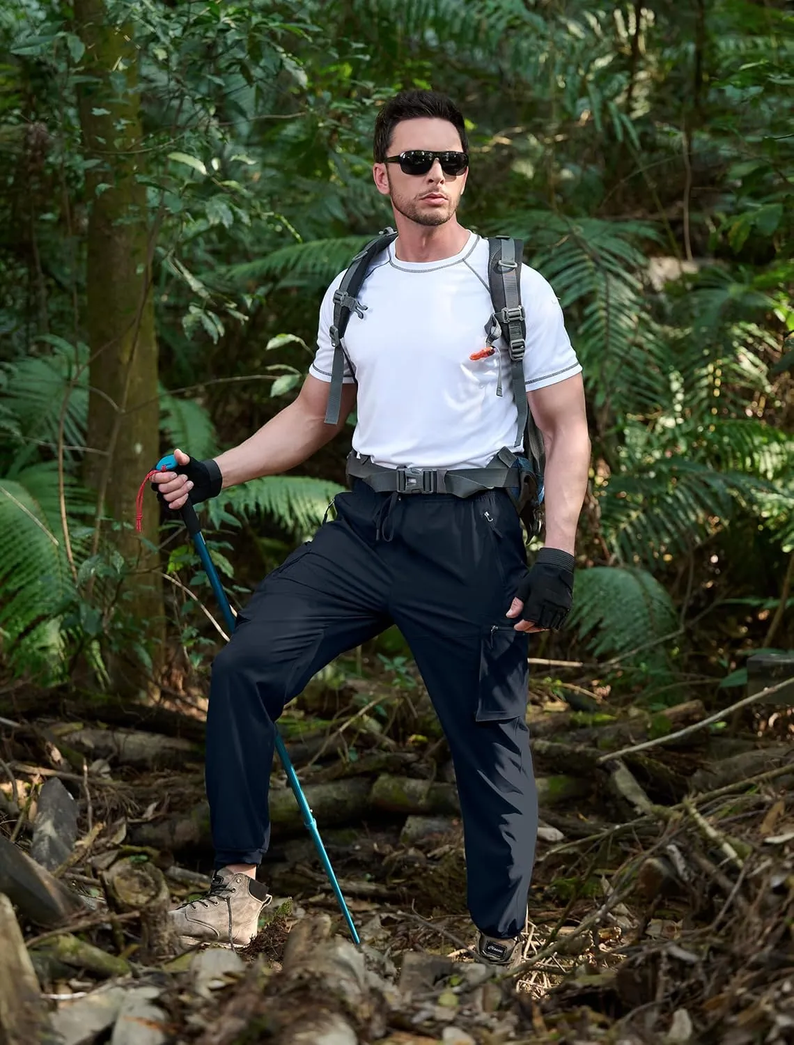 Men's Hiking Pants Cargo Lightweight Quick Dry Elastic Waist Golf Joggers with Zipper Pockets Water Resistant