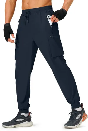 Men's Hiking Pants Cargo Lightweight Quick Dry Elastic Waist Golf Joggers with Zipper Pockets Water Resistant